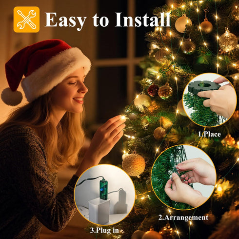 6.6FT 400 5-7FT Dimmable 8 btfarm Christmas Tree Lights with Remote, LED USB Plug in Fairy Xmas Light for Tree,Timer