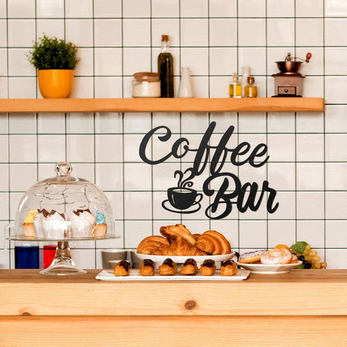 Shimeyao Coffee Bar Accessories, Metal Rustic Wall Art Sign for Cafe Home Office Kitchen, Vintage Black Cup Letter