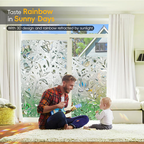 Rainbow Window Privacy Film, Decorative Stained Glass Tint for Home, 3D Decals Clings for Glass Windows, 17.5" by 78.74"
