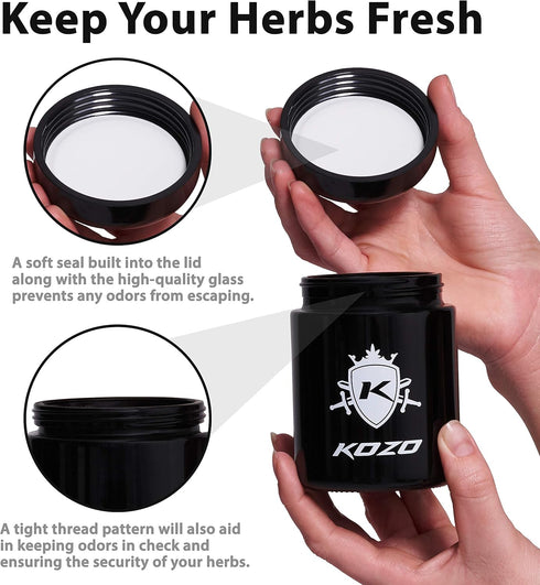 KOZO Black Glass Airtight Storage Jar, 1/2 OZ (250ml) with UV Protection, Humidity Pack for Fresh Spices and Herbs