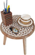 5) VANIYA CRAFTS Wooden Engraved Fold-able Round End Table/Side Table/Plant Stand/Stool for Living Room Bedroom