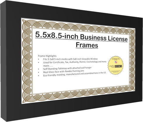 Creative Picture Frames 5.5X8.5Bk - Business License Frame with Self Standing Easel and Wall Hanger for Versatility