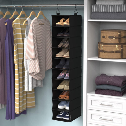 ClosetMaid 20502 10-Shelf Closet Fabric Hanging Organizer for Shoes, Hats, Handbags, Clothes with Charcoal Black Finish
