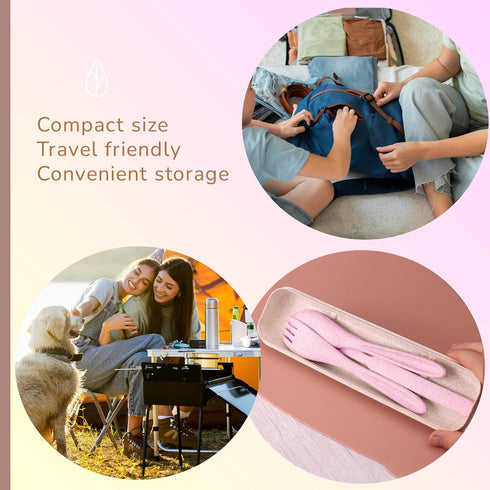 Wheat Straw Travel Utensils Set with Case, BPA Free Kids Cutlery Set - Fork, Spoon, Knife for Lunch Box