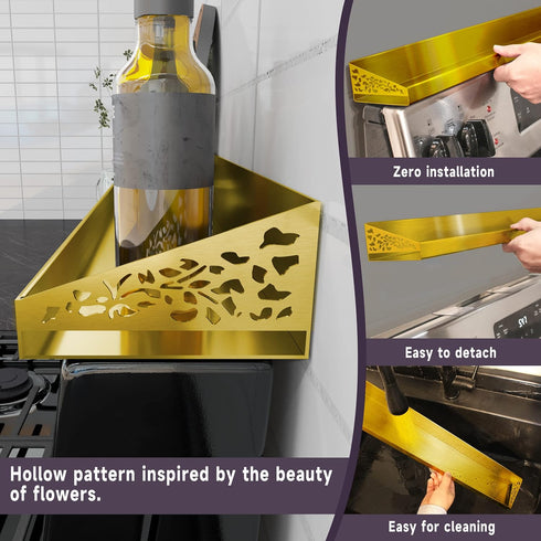 30" STUTOV Magnetic Stove Top Shelf Brushed Gold Spice Rack and Seasoning Organizer Kitchen Shelf for Back of Stove
