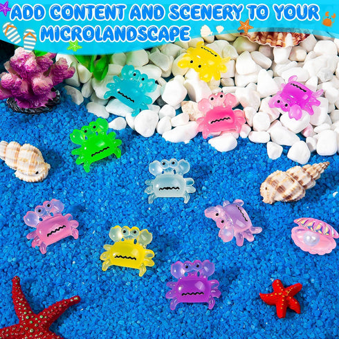 SYWHXY 126PCS (7 Luminous Mini Resin Crabs Cute Crab Figurines Glow in The Dark, Tiny Miniature Crabs Animals for Micro