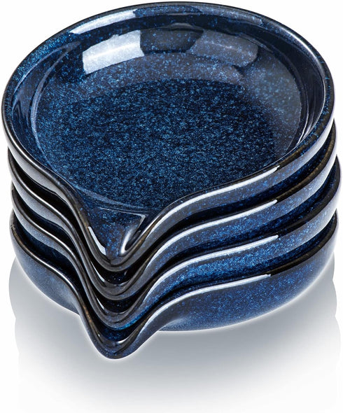 VICRAYS Ceramic Spoon Ladle Rest, Kitchen Stove Holder for Spatula, Dishwasher Safe, 5.2 Inches, Blue Set of 4