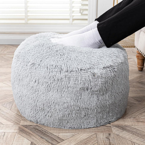 20x20x12 Inches Asuprui Fur Ottoman Stool Unstuffed Footstool Cover Floor Pouf Foot Rest No Filler Round Poof Seat