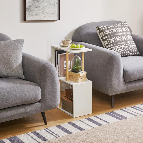 3-Tier 23 inches YD-ST003W Aibiju Narrow Side Table with Open Storage Shelf, S-Shaped End Table, Nightstand, High, Sofa