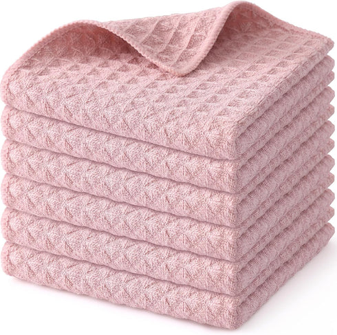 Homaxy Premium Microfiber Waffle Weave Kitchen Dish Cloths - 12 x 12 Inch Ultra Absorbent Solid Color Dish Towels, 6