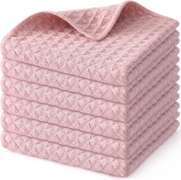 Homaxy Premium Microfiber Waffle Weave Kitchen Dish Cloths - 12 x 12 Inch Ultra Absorbent Solid Color Dish Towels, 6
