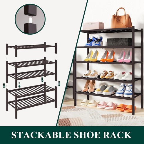 2 Closet, Smiry Shoe Rack, Tier Thick Bamboo Shoe Organizer, Stackable Free Standing Wooden Shoe Storage Shelf