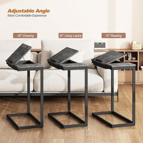 TB01BY089 TUTOTAK C Shaped End Table, Large Side Table with Storage Bag, TV Tray Under Couch Table for Livingroom