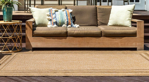 Unique Loom Outdoor Border Collection Area Rug - Multi Border, 2' 2" x 3' Rectangle, Tan/Light Brown