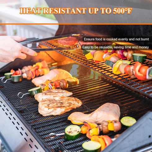 XL 15.75 x 13 inch Grill Mesh Mat Set - 5 Reusable Non-Stick BBQ Grill Mats for Vegetables, Fish, Black
