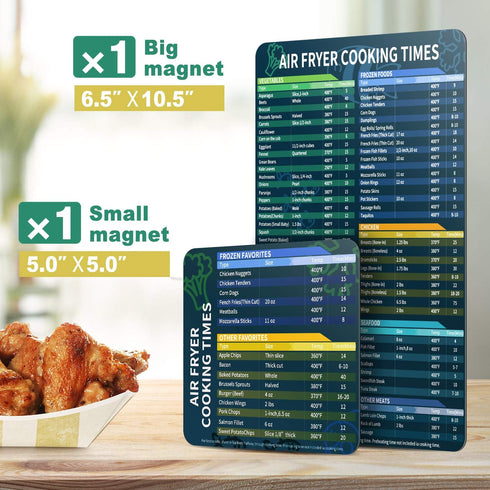 Air Fryer Magnetic Cheat Sheet Set, Cook Times Chart Magnet Sheet for Quick Reference Cooking and Frying