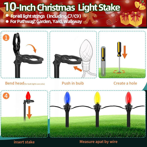 100 Pack 8.5"-10" C7 C9 Christmas Light Stakes for and String Lights,Outdoor Light Stakes,Yard