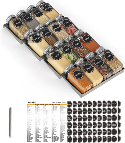 SpaceAid Spice Drawer Organizer with 16 Spice Jars, 386 Spice Labels, 4