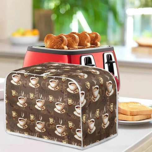 Coffee Design 4 Slice Toaster Dust Covers, Long Slot Decorative Lotus Print, Stain Resistant Appliance Cover