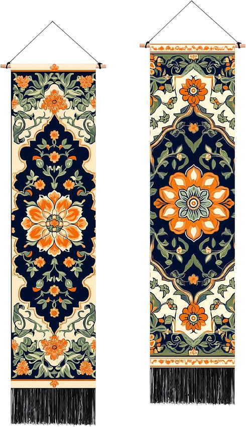 BVBOX 2 PCS Vertical Floral Tapestry 13"x51", Ottoman Aesthetic Long Vertical Wall