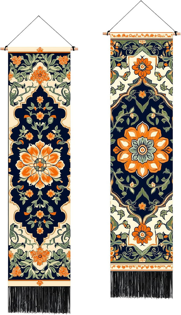 BVBOX 2 PCS Vertical Floral Tapestry 13"x51", Ottoman Aesthetic Long Vertical Wall