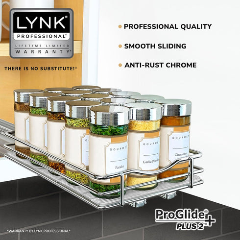 6-3/8 inch 1 LYNK PROFESSIONAL Pull Out Spice Organization for Cabinets - Wide Spice Rack for Inside Cabinets, Slide