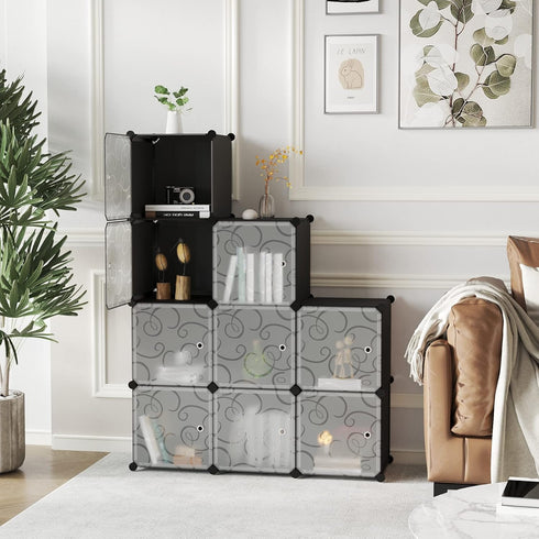 C&AHOME Cube Storage Organizer with Doors - 9-Cube Shelves, DIY Plastic Modular Bookshelf, 36.6”L x 12.4”W x 36.6”H,