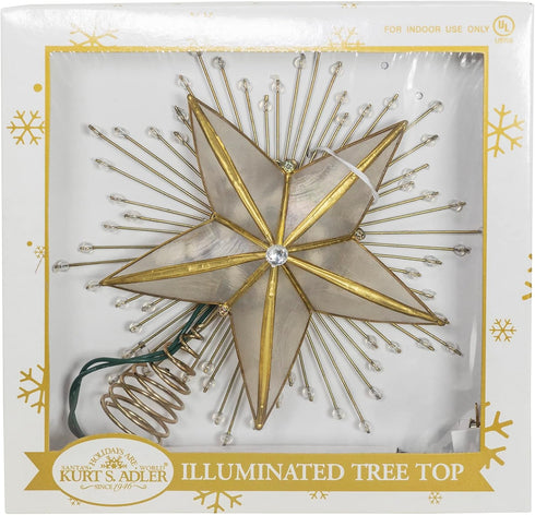 Kurt Adler 10-Light Capiz and Wire Snowflake Christmas Treetop, 10-Inch, Silver