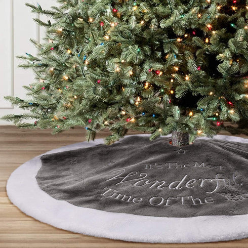 yuboo Gray Christmas Tree Skirt, 36" Faux Fur Pencil Tree Skirt Rug with White Snowflakes for 5-6 ft Christmas Tree