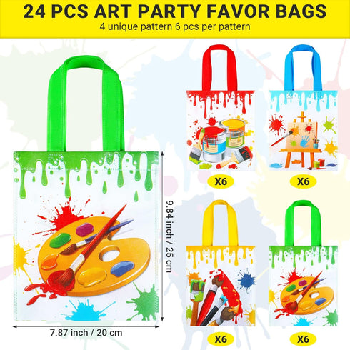 24 Pack Paint Party Favor Bags, Non Woven Art Party Gift Bags for Kids, Paint Theme Birthday Party Supplies