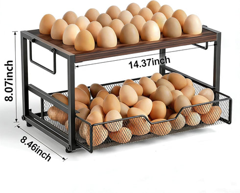 Wolera 2-Tier Countertop 24+60 Countertop Wooden Egg Holder with Basket Holds Chicken, Duck & Quail Eggs, Easter Eggs
