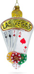 Las Vegas Casino Blown Glass Christmas Ornament with Playing Cards & Chips