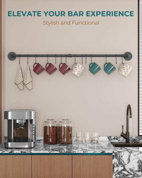 OROPY 38 Inch Pot Bar Rack - Wall Mounted Detachable Pans Hanging Rail with 14 S Hooks, Black