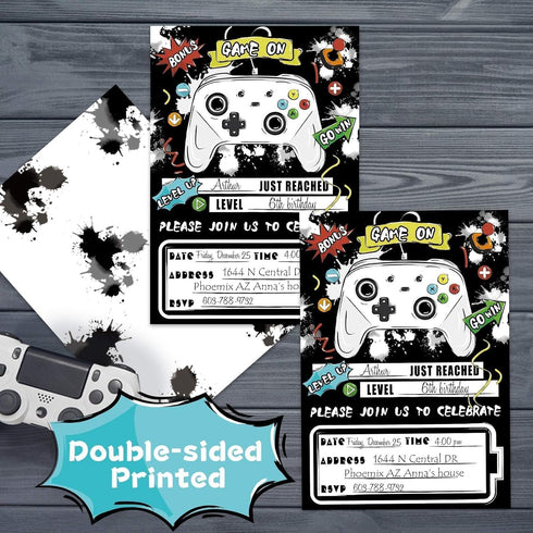 WERNNSAI Watercolor Video Game Party Invites - 20 Set Fill-in Invitations with Envelopes for Boys Birthday