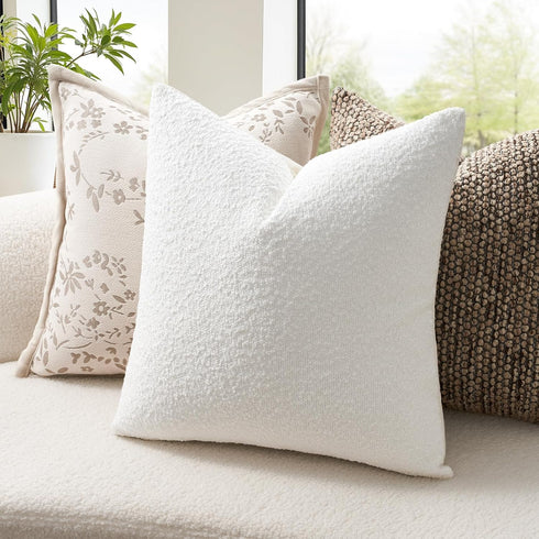 Pack 4 20 20 Inch Topfinel Cream White Boucle Pillow Covers of x Linen Cotton Backing Decorative Textured Accent Solid
