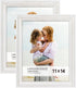 Langdon House 11x14 Real Wood Picture Frames (2 Pack, Weathered White - Gold Accents), Wall Mount or Table Top