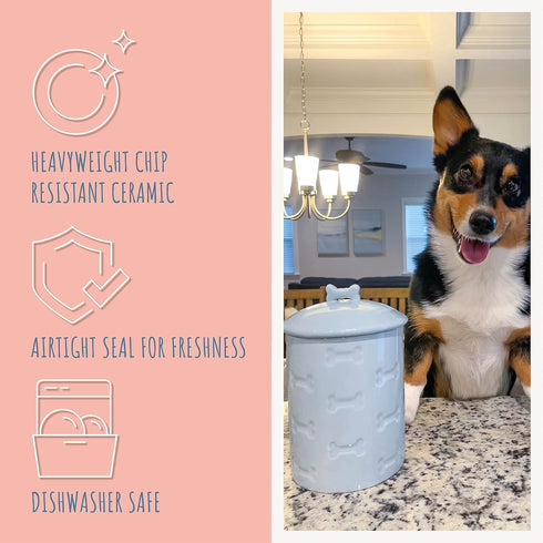 Park Life Designs 1.4 Dog Treat Jar - Ceramic Dog Treat Container Qt (Manor Blue) | Treat Jar with Lid, Keeps Treats