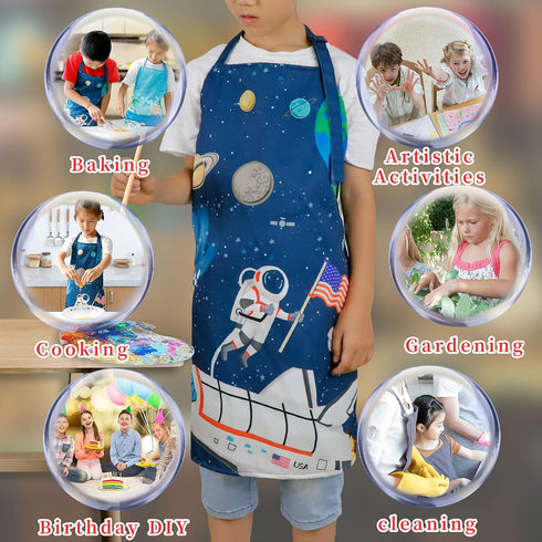 Kids Apron for Boys, Unisex Kitchen Bib Apron with Adjustable Neck Strap for Cooking, Painting, Baking