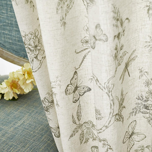 84 Inch 2 Lazzzy Charlotte Green Floral Curtains Length Linen Farmhouse Curtain Back Tab Drapes for Living Room Bedroom
