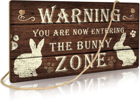 Putuo Decor Funny Rabbit Sign, Bunny Rabbit Home Decor Gift, 12 x 6 Inch (The Bunny Zone) Easter Decorations