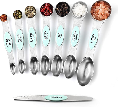 Spring Chef Stainless Steel Magnetic Measuring Spoons Set - 8 Nesting Metal Teaspoon & Tablespoon Kitchen Gadgets in