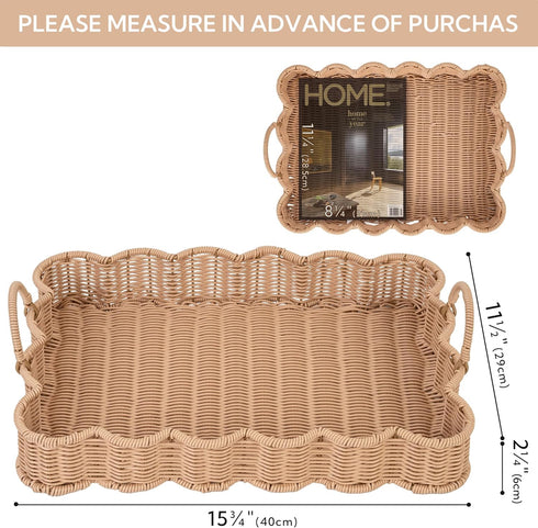 15 "11 "2 GRANNY SAYS Scalloped Edge Rectangle Wicker Serving Tray, Coffee Table Tray, Serving Trays with Handles