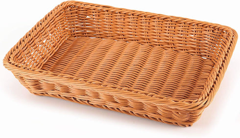 ZOENHOU 3 Packs Poly Wicker Bread Basket – Handmade Woven Empty Gift Basket for Home, Restaurant, and Hotel – Brown