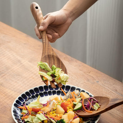 Muso Wood Acacia Salad Servers, 12-inch Wooden Salad Tongs for Serving Salad Mixes, Set of 2 (Acacia salad servers) by muso wood