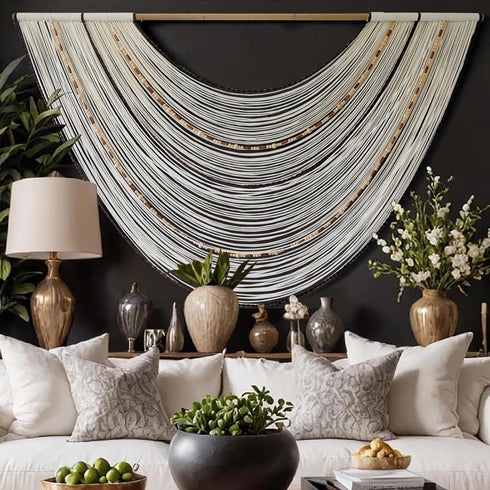 Flber 57"x35" Macrame Wall Hanging Handcrafted Boho Wall Decor Bead Woven Wall Hanging for Bedroom, Living Room