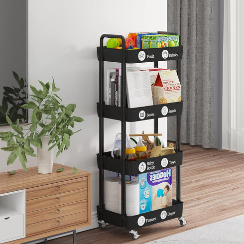 4-Tier Laiensia Rolling Cart with Wheels,Multifunction Utility Storage Carts, Kitchen Storage Organizer,Mobile Shelving
