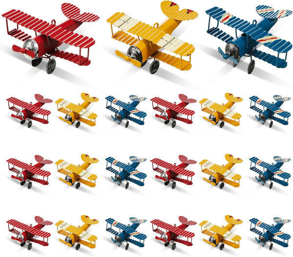 Therwen 18 Pcs Metal Airplane Decorations Vintage Airplane Ornament Hanging Iron Biplane