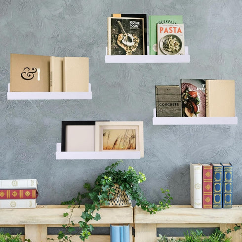 8 Packs 14 Inch Blulu Acrylic Floating Shelf Wall Mounted Invisible Acrylic Shelf Ledge Floating Bookshelf for Living