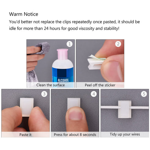 Hicarer 100 Pcs Adhesive Cable Clips Hooks for Outdoor String Lights, Wire Management Clips for Home Office