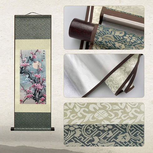 Chinese Landscape Painting Decor, Beautiful Silk Scroll Painting for Home, Vertical Wall Art for Living Room and Bedroom